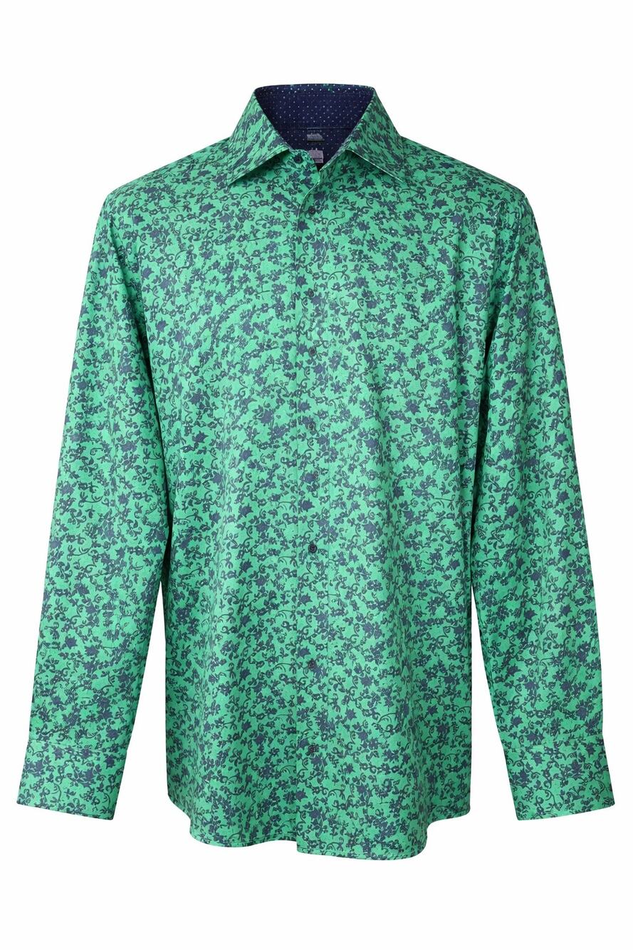 100% Cotton Axxess Green Floral Button Down Shirt Long Sleeve Size Small